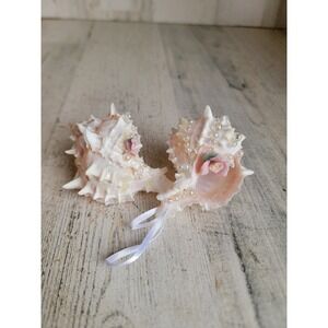 Vintage ocean pink shell sea rose ornament Xmas set glitter home